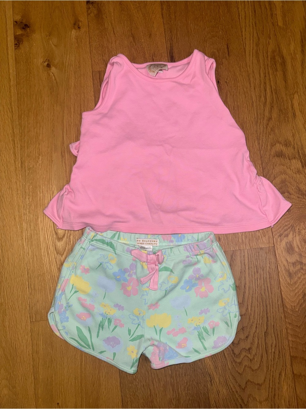 The Beaufort Bonnet Company Pink Tank & Mint Floral Shorts Kids Matching Set
